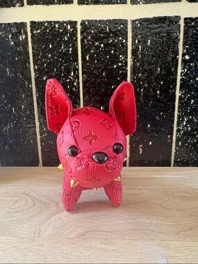 LV fashion Red Monogram frenchie Charm with Gold Studs